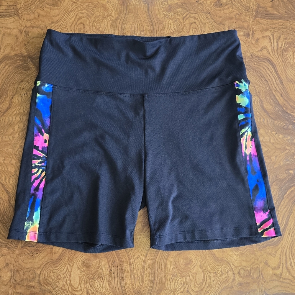 VS PINK Ultimate High Waist Bike Shorts, Black with Rainbow Side, Womens Size XL